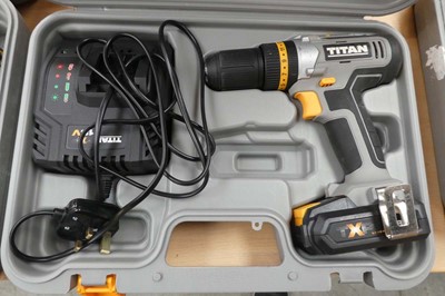 Lot Cased Titan combi drill with battery and charger