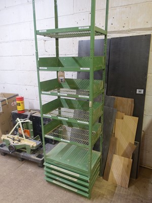 Lot 94 - Green metal freestanding rack with 4 parts...