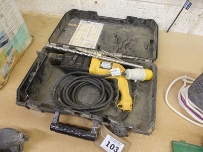 Lot 103 - DeWalt 110v SDS drill with bits in case