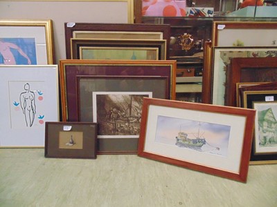 Lot 2 - A collection of six framed and glazed artworks...