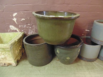 Lot 15 - Three green glazed garden planters