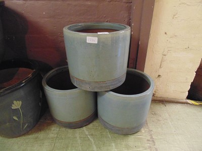 Lot 16 - Three turquoise glazed garden planters