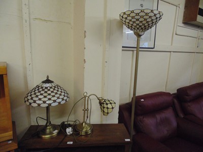 Lot 27 - A Tiffany style standard lamp together with a...