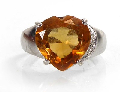 Lot A 9ct white gold ring set heart shaped citrine,...