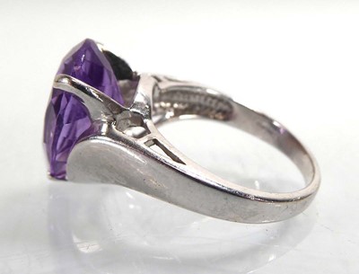 Lot A 9ct white gold ring set pear shaped amethyst,...