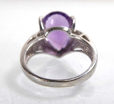 Lot A 9ct white gold ring set pear shaped amethyst,...