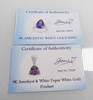 Lot A 9ct white gold ring set pear shaped amethyst,...