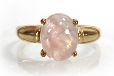 Lot A 9ct yellow gold ring set cabochon rose...