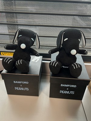 Lot 2454 - 2 boxed Bamford X Peanuts Black Snoopy plushies