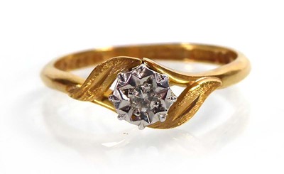 Lot An 18ct yellow gold ring set small diamond in...