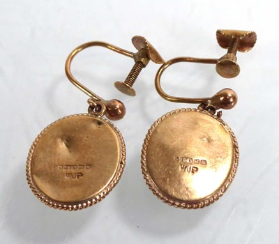 Lot A pair of 9ct yellow gold ear pendants, each...