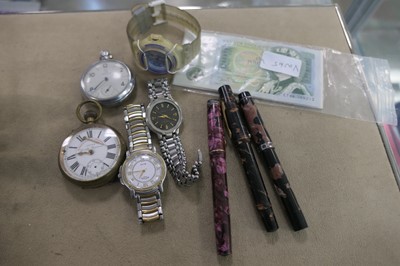 Lot 2347 - Box containing pens, watches, cufflinks,...