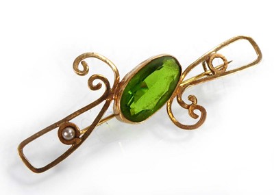 Lot A yellow metal bar brooch of openwork form set...