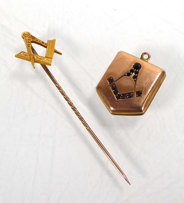 Lot A 15ct yellow gold stick pin with Masonic set...