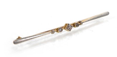 Lot A 15ct yellow gold bar brooch set three small...