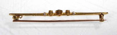 Lot A 15ct yellow gold bar brooch set three small...