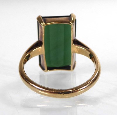 Lot A 9ct yellow gold ring set rectangular green...