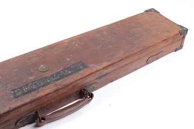 Lot 1403 - Oak and leather gun case for restoration, max...