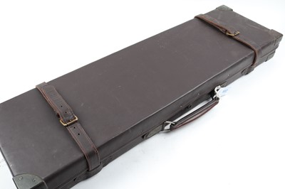 Lot 1412 - Leather bound gun case, brass corners, baize...