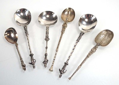 Lot 442 - Six silver and metalware apostle type spoons,...