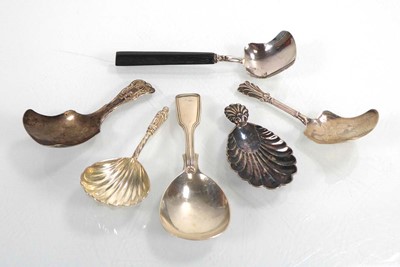 Lot 444 - Six Victorian and later silver caddy spoons,...