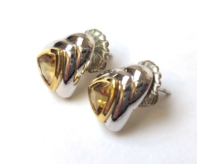 Lot 520 - A pair of yellow/white metal and citrine...