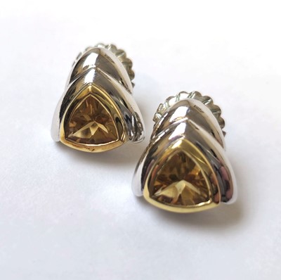 Lot 520 - A pair of yellow/white metal and citrine...