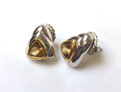 Lot 520 - A pair of yellow/white metal and citrine...