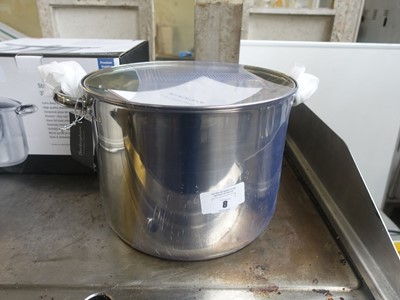 Lot 8 - 32cm diameter stainless steel deep stock pot...