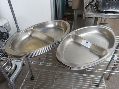 Lot 18 - 4 large stainless steel divided dishes plus 6...