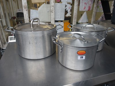 Lot 23 - 3 graduated size aluminium cooking pots with...