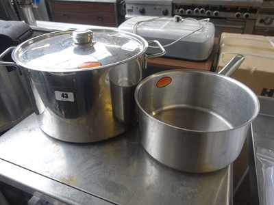 Lot 43 - Stainless steel cooking pot with 2 handles and...