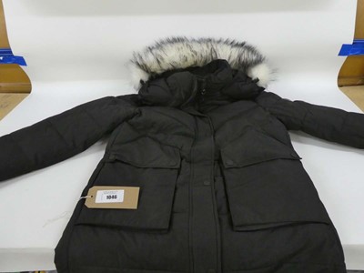 Lot 1046 - DKNY coat in black with fur hood ladies size L