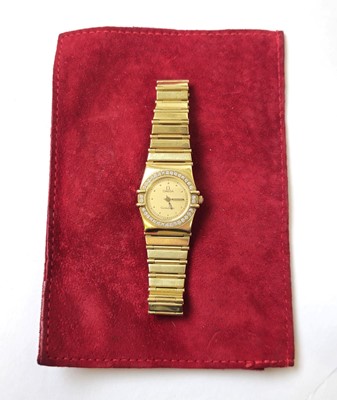 Lot 571 - A ladies 18ct gold Omega constellation...