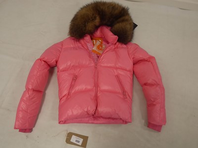 Lot 1233 - Arctic Army pink down puffer jacket with fur...