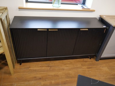 Lot 1002 - Modern black finish wood fronted 3 door sideboard