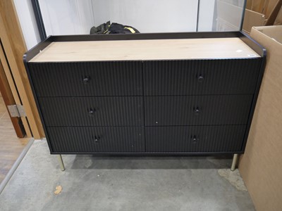 Lot 1009 - Modern black 6 drawer lowboy with ribbed...