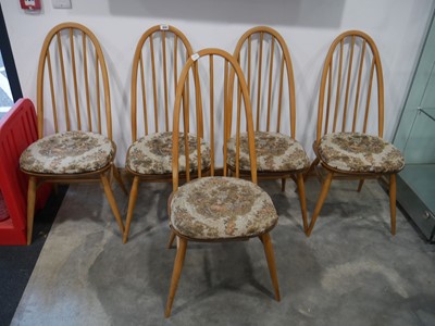 Lot 1010 - Set of 5 stick back ash and elm Ercol dining...