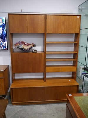 Lot 1014 - Mid century teak wall unit with 2 upper...