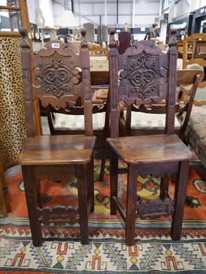 Lot 1024 - Modern pair of carved panel seated chairs