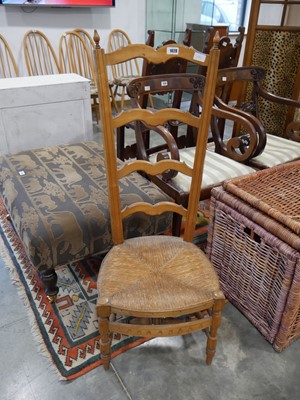 Lot 1028 - Rush seater low chair with high ladder style back