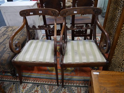 Lot 1030 - Pair of ornate mahogany framed dining chairs...