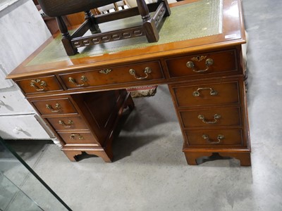 Lot 1032 - Modern yew twin pedestal office desk with an...