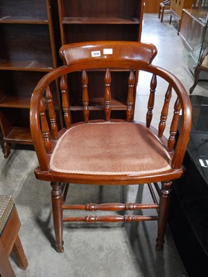 Lot 1056 - Cherrywood finish spindle back chair with pink...