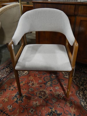 Lot 1060 - Grey upholstered wooden framed wishbone type...