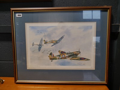 Lot 1066 - 2 framed and glazed prints of military planes,...