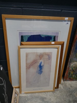 Lot 1068 - 1 large framed blue abstract print by H....