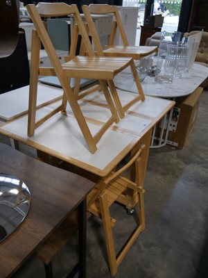 Lot 1105 - White and beech finish drop side dining table...