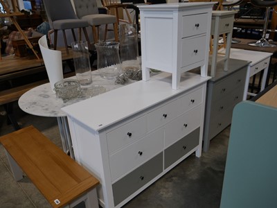 Lot 1110 - Modern white and grey 7 drawer low boy and 1...