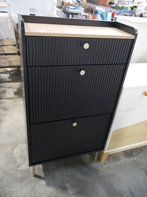 Lot 1113 - Modern black wood fronted shoe rack with upper...